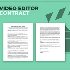 May include: A black and white contract for video editing services. The contract includes the title "Contract for Video Editing Services" and the text "This Video Editing Contract for [Name] is created effective as of [Date].  [Name] (hereinafter referred to as "Editor") agrees to provide video editing services to [Name] (hereinafter referred to as "Client") in accordance with the terms and conditions set forth below.  The Client agrees to hire the Editor to provide the video editing services as set forth below.  1. SCOPE OF SERVICES..."
