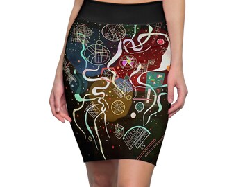 Abstract Symphony: Kandinsky's Movement Women's Pencil Skirt | Art Gift | Fashionable Skirt | Artistic Expression