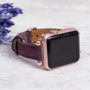 Genuine Purple Leather Apple Watch Band 38mm 40mm 42mm 44mm, Series 6 5 4 3 2 1, Gift For Wife