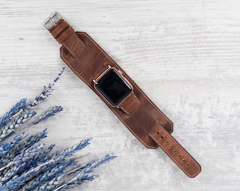 Ręcznie robiony skórzany pasek do zegarka Apple Watch, brązowy pasek mankietowy