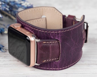 Handgemaakte leren Apple Watch-manchetband, stijlvol ontwerp