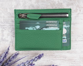 Porte-cartes en cuir fin fait main, portefeuille minimaliste avec poche frontale