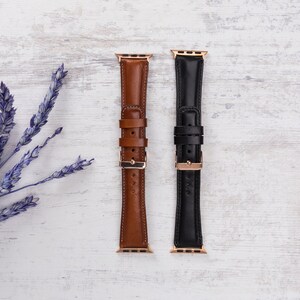 Schwarzes Leder Apple Watch Band 38mm 40mm 42mm 44mm, Unisex Apple Watch Strap, Serie 6 5 4 3 2 1, Geschenk für ihn