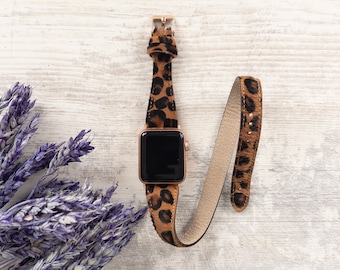 Leopard Print Leather Apple Watch Band, Handmade