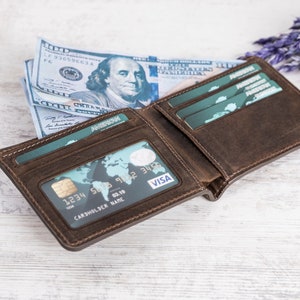 Monedero de cuero de los hombres, cartera de cuero genuino, regalo para papá, regalo para él