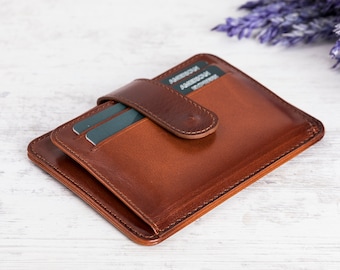 Handcrafted Brown Leather Slim Wallet, Minimalist Card Holder