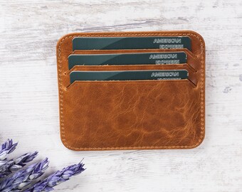 Leather Credit Card Holder, Minimalist Mens Leather Wallet, Valentine's Day Gift For Dad, Husband, Boyfriend