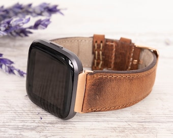 Brown Leather Fitbit Versa 3 Band, Water Resistant, Unisex