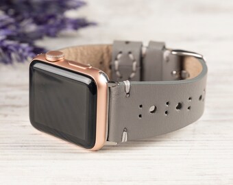 Gray Leather Apple Watch Band 38mm, 40mm, 42mm, 44mm, Unisex Handmade Apple Watch Band, Apple Watch Strap Series 6 5 4 3 2 1, Gift For Her