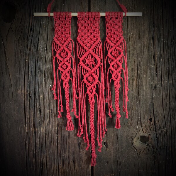 Handmade Macrame Wallhanging / Room Decor / Red / 12In. x 18In. / Wall Decor / Home Decor