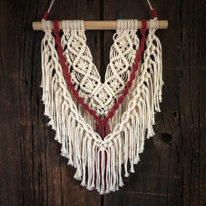 Handmade Macrame Wallhanging / Maroon / White / Home Decor / Wall Decor