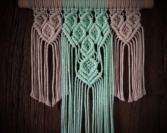 Handmade Macrame Wallhanging / 12in. X 13in. / Seafoam Green / Gray / Wall Decor / Home Decor