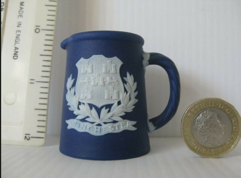 Wedgwood Dark Blue shops Jasper Dip Miniature Jug Souvenir Ware Winchester Crest C1891