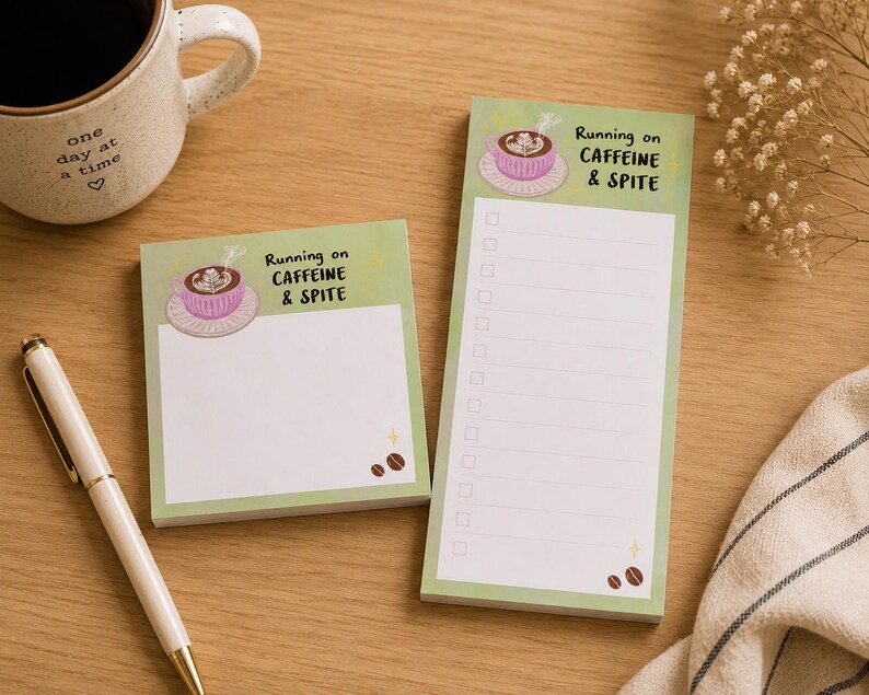 Writing Notepad Checkboxes Caffeine & Spite Stationery Set | Funny Sticky Notes, Magnetic Notepad ...