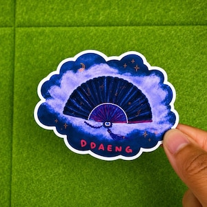 Ddaeng Festa Rap Line Fan Sticker | Purple Celestial Folding Fan | Vinyl Decal (Matte/Holographic)
