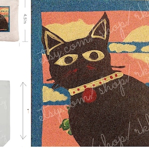 Mew  (Art, Gift, Print Canvas Tote Bag Pouch Gift Black Cat, Caricature)