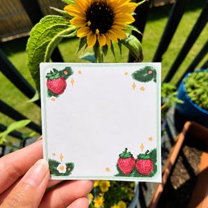Strawberry Sticky Notes, Cottagecore Stationery, 50 Sheets (3x3 or 4x4)