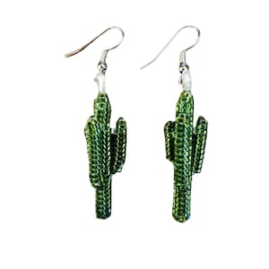 Beaded Saguaro Cactus Earrings: 3D Desert Plant Art