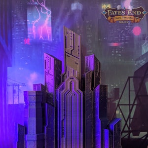 Cyberpunk 3D Printed Dice Tower - Fate's End Collection - Navigate Neon Realities and Futuristic Fates with Every Roll!