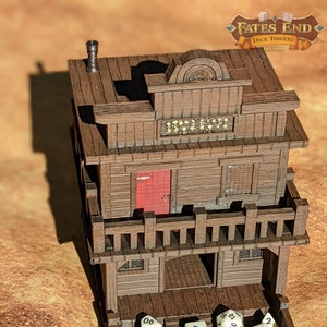 Ghost Town Cowboy Saloon 3D Printed Dice Tower: Fate&#39;s End Collection by Kim Bolt