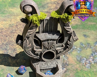 Bard’s Harp Lyre 3D Printed RPG Dice Tower: Fate&#39;s End Collection by Kim Bolt