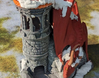 Torre de dados para juegos de rol impresa en 3D con diseño de dragón: Colección Mythic Roll de Unchained Games