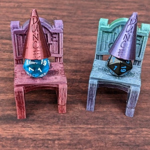 Time Out Chair & Dunce Cap 3D Printed Dice Jail - RPG Dice Vault - D20 Shame Chair - Roll for Redemption and Shameless Fun!
