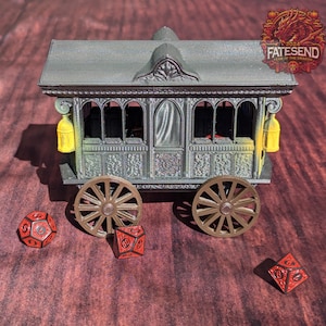 Dice Hearse Carousel 3D Printed Dice Jail Wagon- Fate's End Fey Moon Collection | Dice Vault | Dice Box | A Haunting Journey for Your Dice!