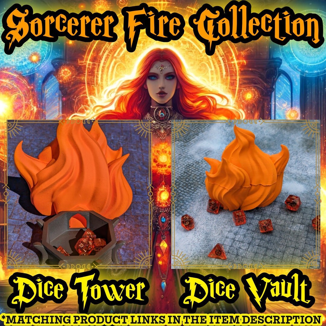 Sorcerer Fire 3D Printed Dice Tower RPG Wizard Dice Roller Fate's End