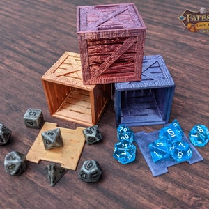 Wooden Crate 3D Printed Dice Jail | RPG Dice Vault | D20 Box | Player Gift | Fate&#39;s End - Rustic Storage to organize your dice in style!