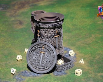 Fighter 3D Printed RPG Dice Tower & Can Holder Combo: Fate's End Collection