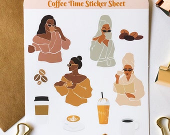 Coffee Lover Planner Stickers, Coffee Cup Stickers, Iced Coffee Stickers, Coffee Journaling Stickers, Black Girl Stickers, PlannerStickers