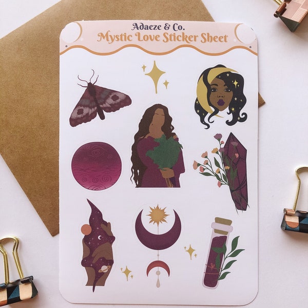 Mystic Arts Sticker Sheet, Celestial Sticker Sheet, Wicca Sticker Sheet, Black Girl Planner Stickers, Mystic Journal Stickers, Scrapbooking