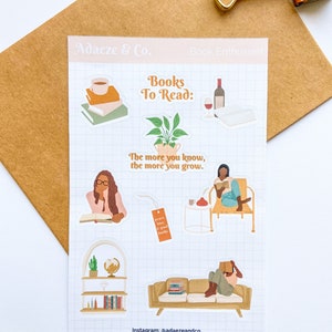 Book Lovers Sticker Sheet, Bookish Planner Stickers, Book Lovers Stationery, Book Lovers Gifts, Black Girl Stickers, Planner Stickers, Books