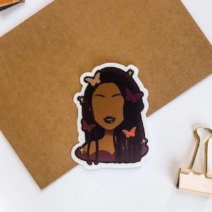 Girl With Locs Sticker, Butterfly Girl Sticker, Cute Black Girl Sticker, Black Girl Stickers, Transparent Stickers, Clear Vinyl Sticker