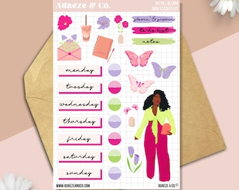 Black Girl Planner Stickers, Black Girl Planner Dolls, Black Girl Stickers, Planner Sticker Kits, Black Girl Magic Stickers, Floral Stickers
