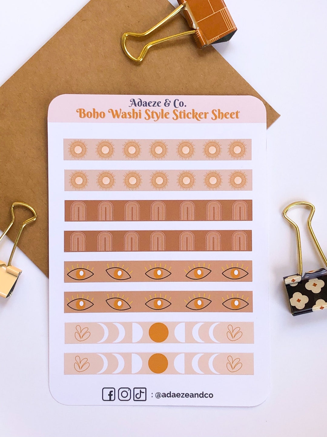 Boho Washi Tape Sticker Sheet, Aesthetic Washi Tape Sticker Sheet, Bujo ...