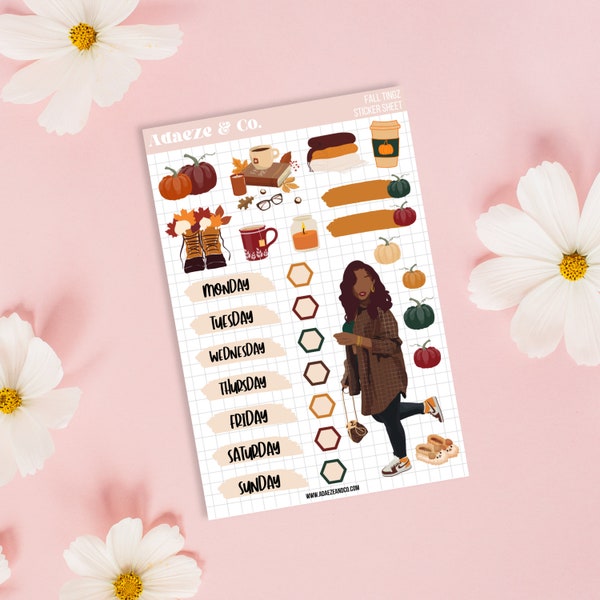 Fall Planner Sticker Kit, Black Girl Planner Sticker Kit, Black Girl Stickers, Fall Planner Stickers, Journal Stickers, Black Girl Planner