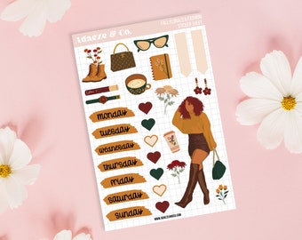 Fall Planner Sticker Kits, Black Girl Planner Stickers, Black Girl Stickers, Autumn Planner Stickers, Journal Stickers, Black Girl Planner