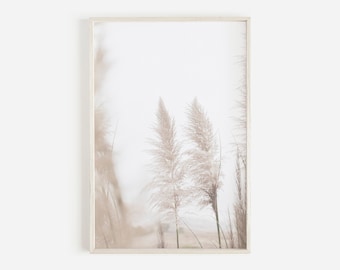 Beach Pampas Print, Dried Grass, Pastel Ocean Wall Art, Coastal Poster, Modern Minimalist Art, Farmhouse Grasses Print, Instant Download
