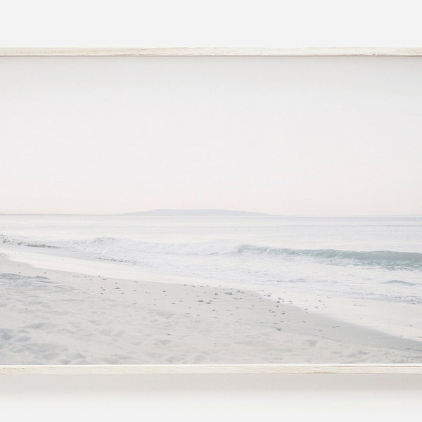 Pastel Beach Landscape Print, Beach Photography, Ocean Waves, Printable Wall Art, Ocean Wall Art Prints, Pink Wall Art, Coastal Decor