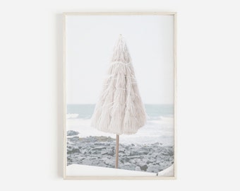 Impresión de la pared de verano, impresión de las sombrillas de la playa, impresión costera moderna, cartel de la playa de Boho, foto de la vida de la playa de moda, arte de la playa de California