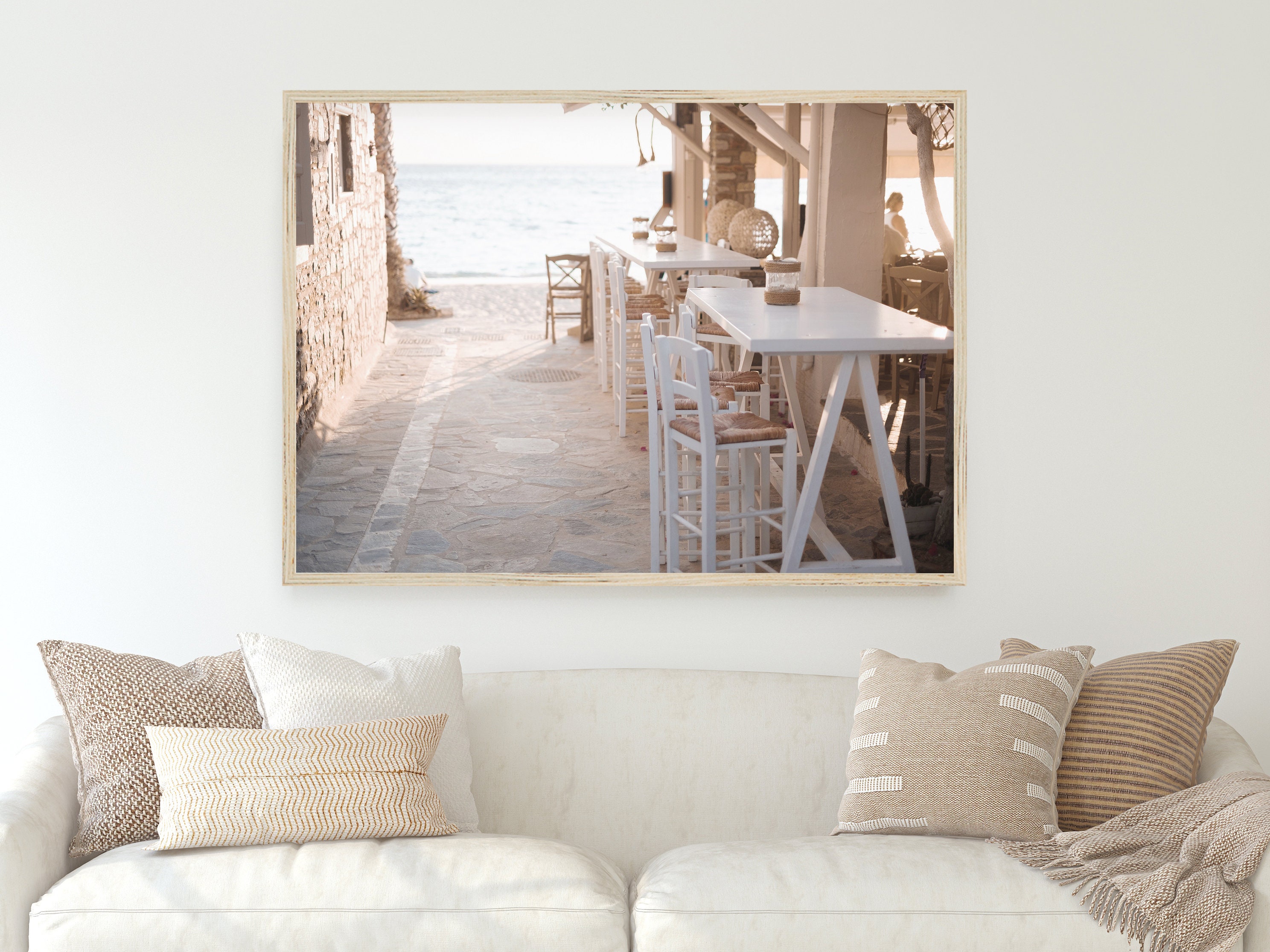 Mykonos Print, Greek Taverna Wall Art, Greek Cafe Photo, Coastal Greece