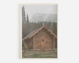 Cabane rustique dans les bois, imprimé de cabine, impression de forêt, décor rustique, art de mur de forêt, impression téléchargeable, art imprimable