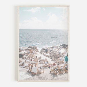 Impresión de playa, Impresión de sombrilla de playa, Cartel digital de playa, Impresión de la Riviera francesa, Arte de pared imprimible, Impresiones digitales
