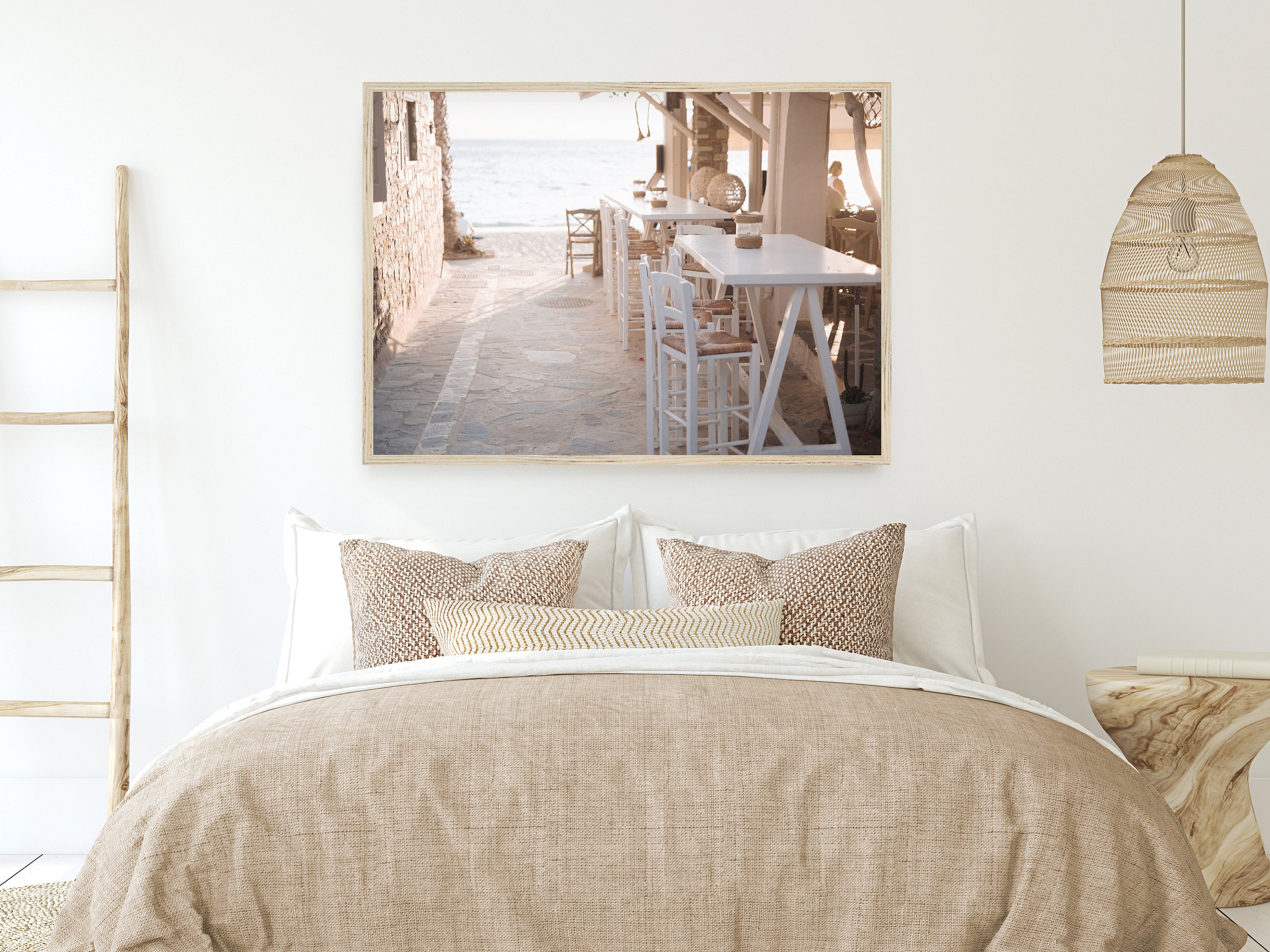 Mykonos Print, Greek Taverna Wall Art, Greek Cafe Photo, Coastal Greece