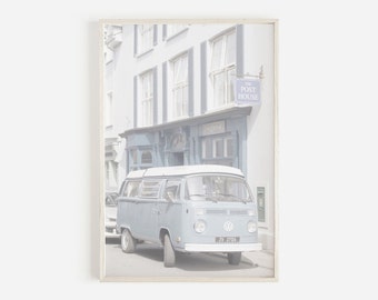 Camper Van Print, Coastal Wall Art, Boho Beach Print, Boho Decor, Beach Print, Surf Camper Print, Tropical Wall Art, Blue Van Print