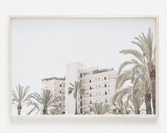 Pink Building Wall Art, Palm Trees Print, Miami Art Deco Print, Tropical Wall Decor, Pastel Wall Decor, Urban Poster, Architecture Wall Art
