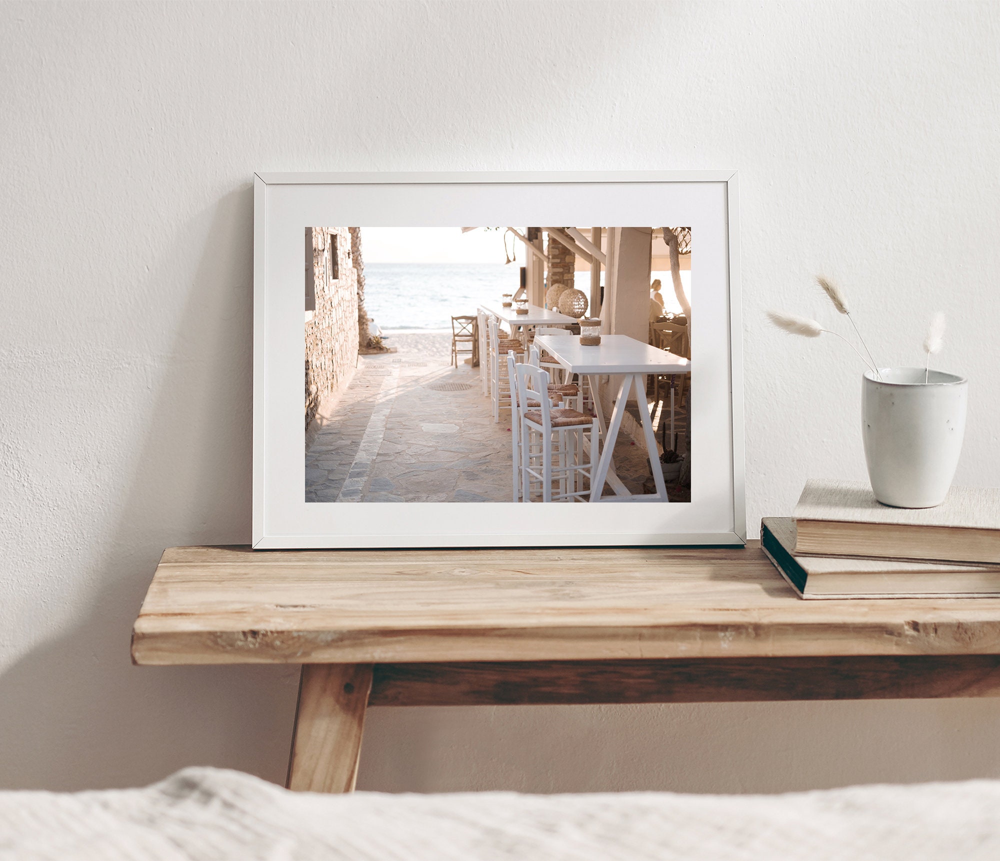 Mykonos Print, Greek Taverna Wall Art, Greek Cafe Photo, Coastal Greece