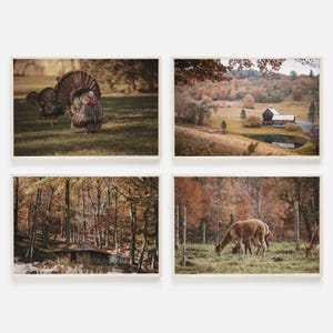 Juego de 4 impresiones de granjas rústicas, carteles de otoño de Nueva Inglaterra, decoración para toda la casa, obra de arte otoñal de moda, impresión de alpaca, paisaje de granja de Vermont, juego de 4